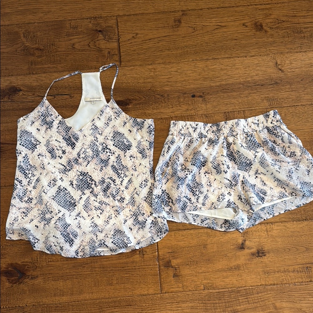 Lavender Brown Blue and White snakeskin top and matching shorts